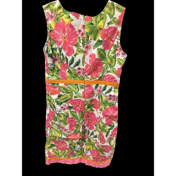 Pappagallo Sheath Dress Colorful Tropical Hibiscus PiqueScoop Neck Sleeveless 10 - Picture 1 of 3